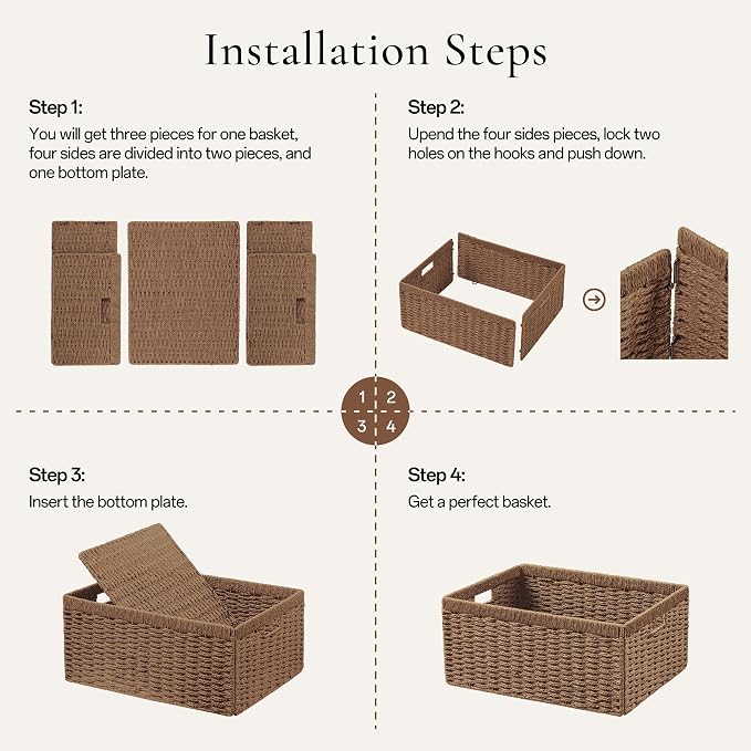 UBBCARE 2 Pack Wicker Basket, 13.4L×8.3H×7.1W inch Woven Paper Rope Storage - Image 5