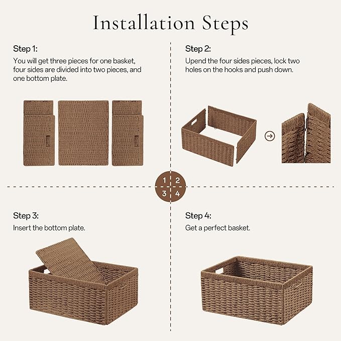 UBBCARE 4 Pack Wicker Basket, 13.4L×8.3H×7.1W inch Woven Paper Rope Storage - Image 5