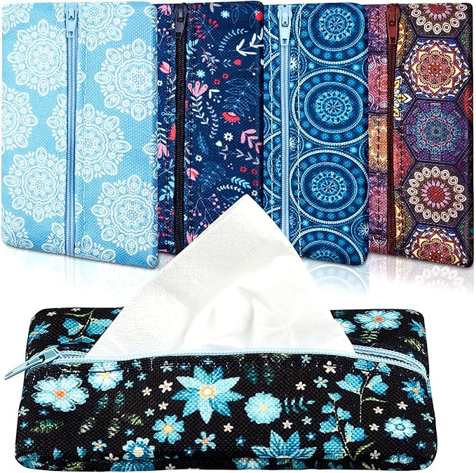 5 Pieces Tissues Purse Pocket Tissue Holder Reusable Travel Pouch Fabric Zipper by Sherr