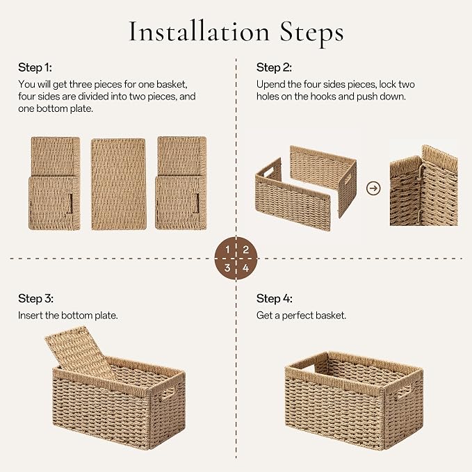 UBBCARE 4 Pack Wicker Basket, 13.4L×8.3H×7.1W inch Woven Paper Rope Storage - Image 8