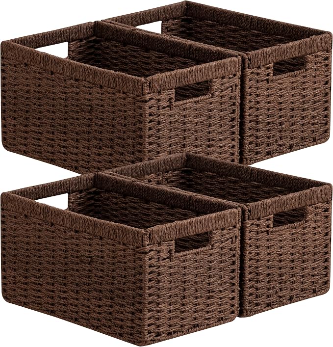 UBBCARE 4 Pack Wicker Basket, 13.4L×8.3H×7.1W inch Woven Paper Rope Storage by UBBCARE