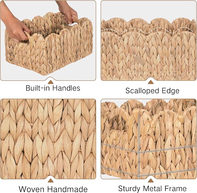Scalloped Wicker Basket, Rectangle Storage Baskets - Image 5