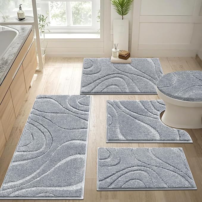 HEBE Bathroom Rugs Sets 5 Piece, Soft Absorbent Microfiber Bath Mat - Image 9