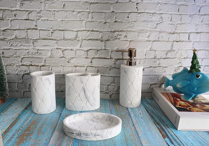 Hymmah Bathroom Accessories Set, Marble Design Toothbrush Holder, Farmhouse - Image 3