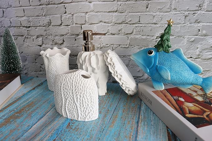 Hymmah Bathroom Accessories Set, Coral Seashell Design Toothbrush Holder - Image 5