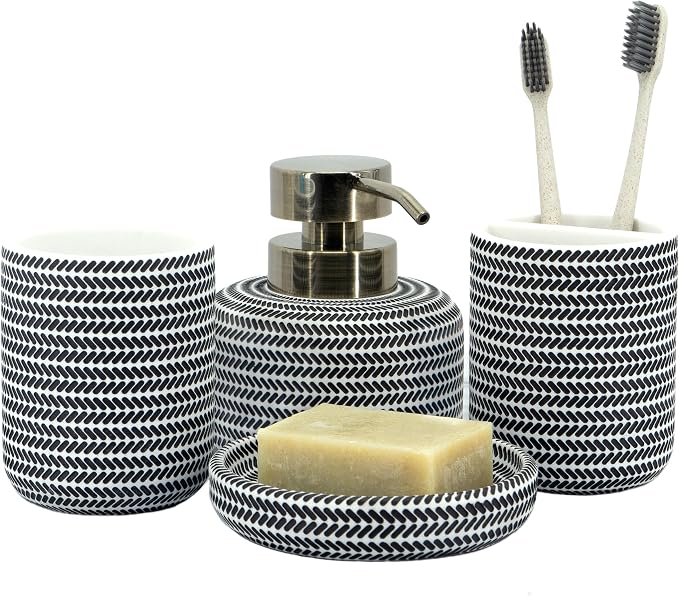 ZCCZ Black and White Bathroom Accessories Set, 4 Pieces by zccz