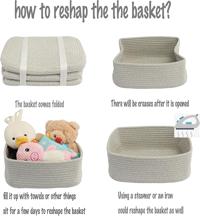 Small Woven Storage Baskets 12“X8”X5“ Decorative Rope Bins - Image 7
