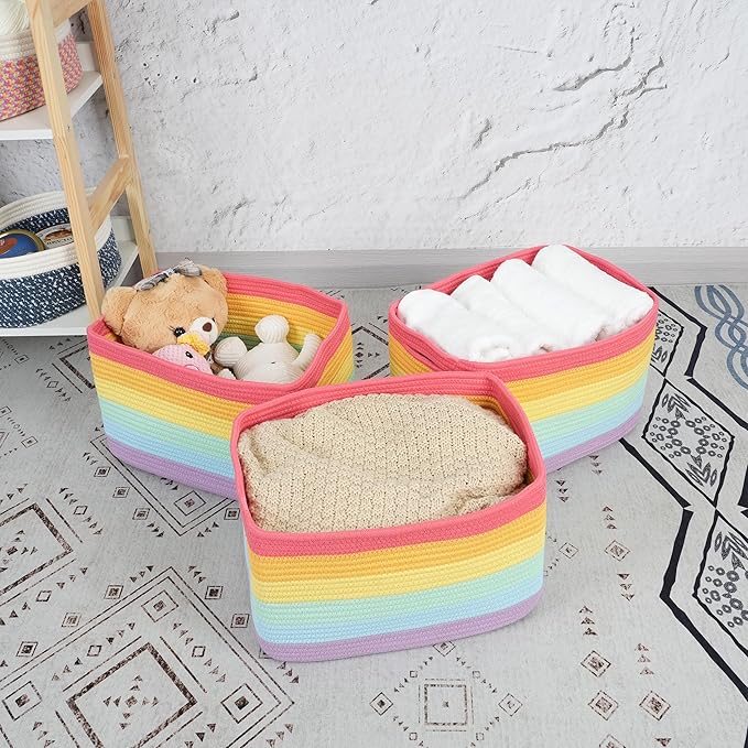 3-Pack Rainbow Storage Baskets 15X10X9.3“ – Woven Toy Organizer Bins - Image 6