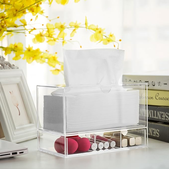 MyGift Modern Clear Acrylic Facial Tissue Dispenser Holder - Image 3