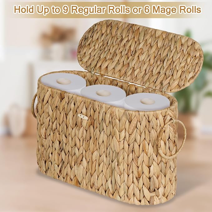 efluky Toilet Paper Storage Basket, Water Hyacinth Slim Toilet Paper Holder - Image 3