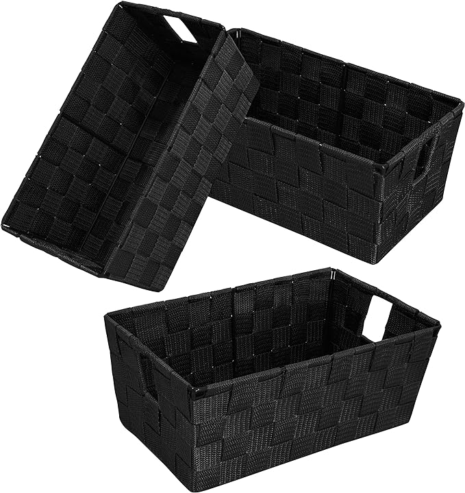 Woven Black Storage Baskets Shelf Tote Boxes Container, Durable Storage by homyfort