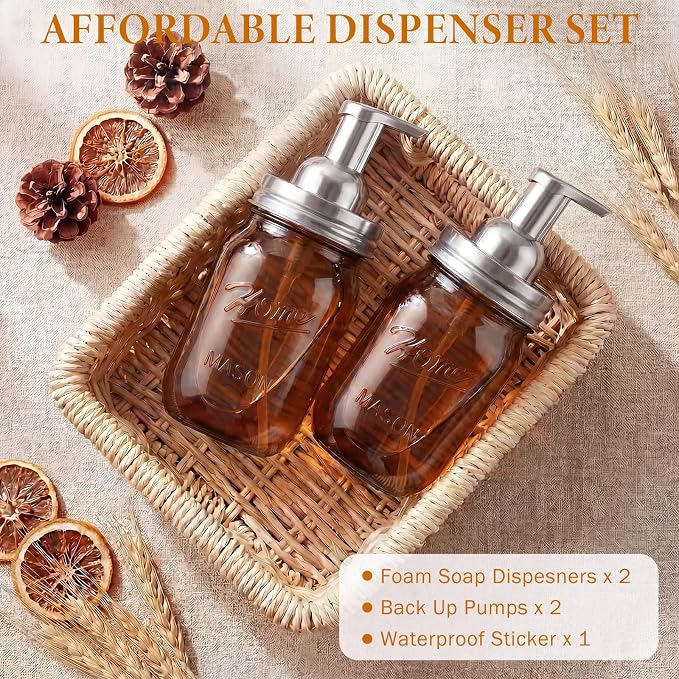 Amolliar Plastic Mason Jar Foaming Soap Dispenser Pump Lid, 16oz Foam Soap - Image 6