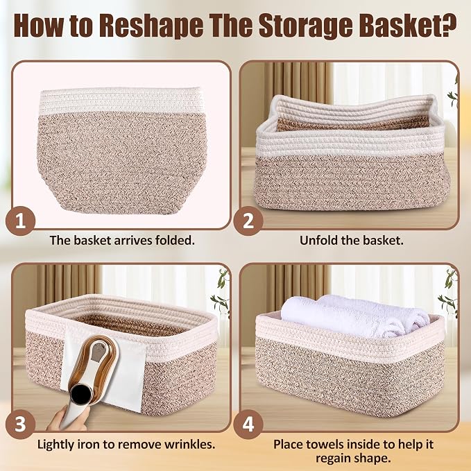 5-Pack Small Woven Rope Storage Baskets – 2 Sizes Organizer Bins - Image 7