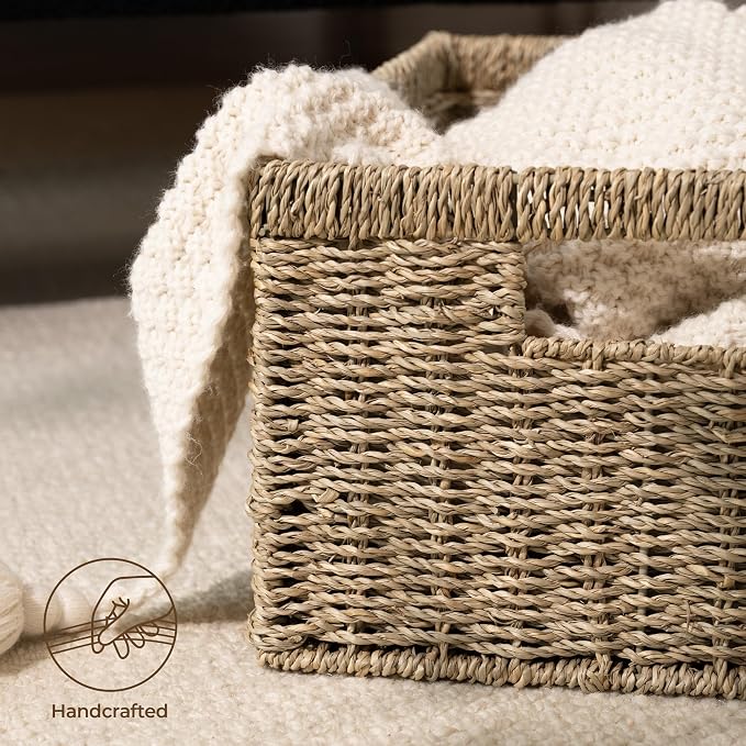 StorageWorks Wicker Storage Baskets, Handwoven Seagrass Basket - Image 4