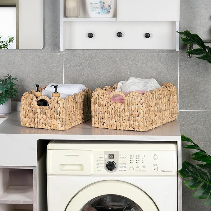 Scalloped Wicker Basket, Rectangle Storage Baskets - Image 3