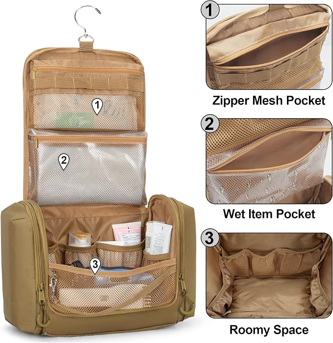 Tactical Toiletry Travel Bag for Men, Hanging Dopp Kit Hygiene Bag Shower - Image 2