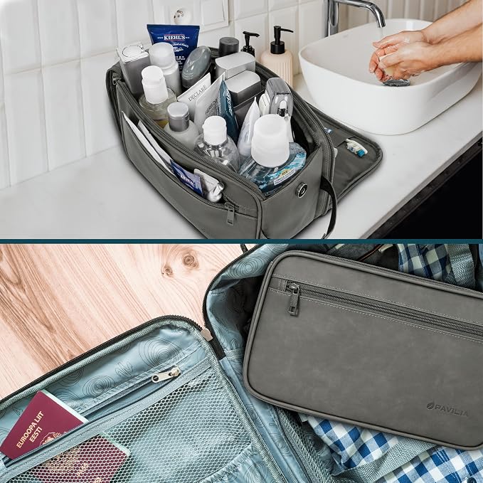 PAVILIA Toiletry Bag for Men, Travel Essentials Shaving Dopp Kit, Mens Travel - Image 6
