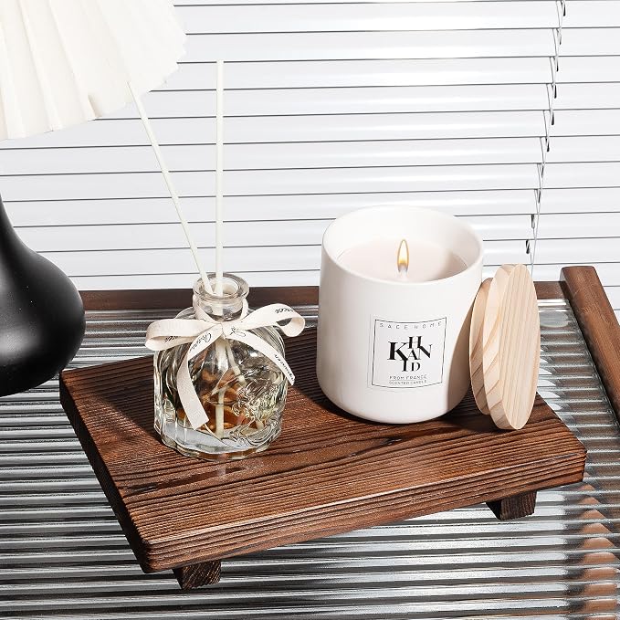 Bathroom Counter Organizer Wood Pedestal Stand Farmhouse Decorative Tray Soap - Image 5