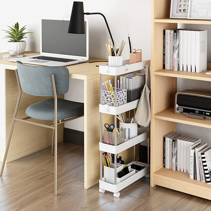 4 Tier Slim Storage Cart Mobile Shelving Unit Organizer Slide Out Storage - Image 6