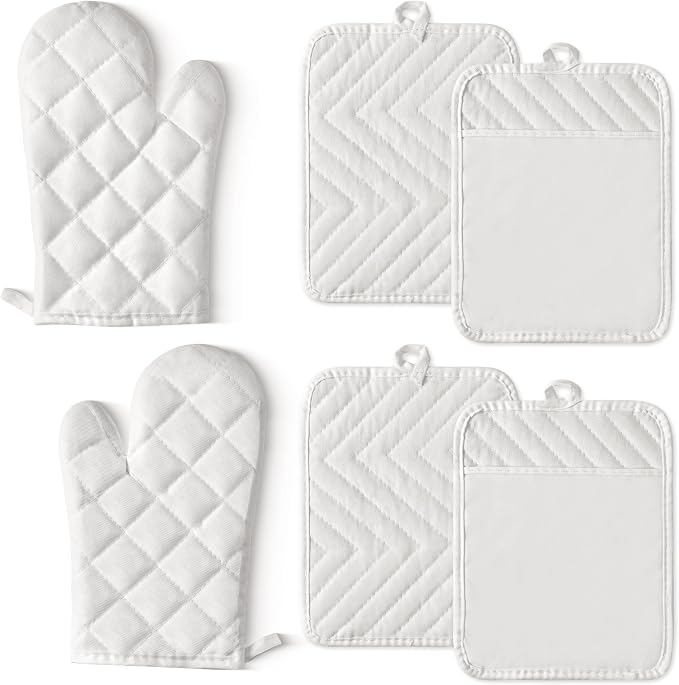 GROBRO7 6Pcs Cotton Oven Mitts and Pot Holders Set Heat Resistant Hot Pads by GROBRO7
