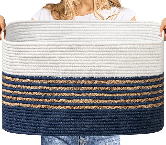 UBBCARE Blanket Basket, Large Rectangle Woven Storage Basket by UBBCARE