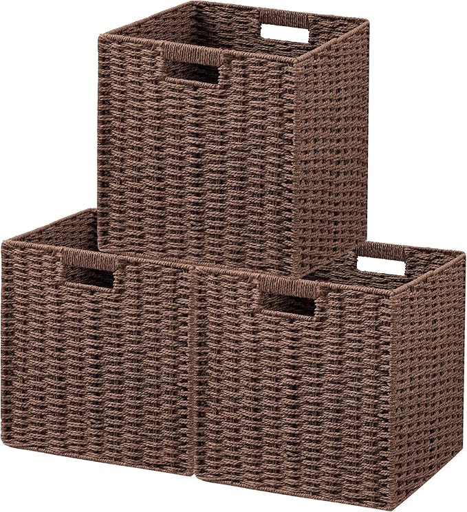 UBBCARE 3 Pack Wicker Basket, 11L×11H×10.5W inch Woven Paper Rope Storage by UBBCARE