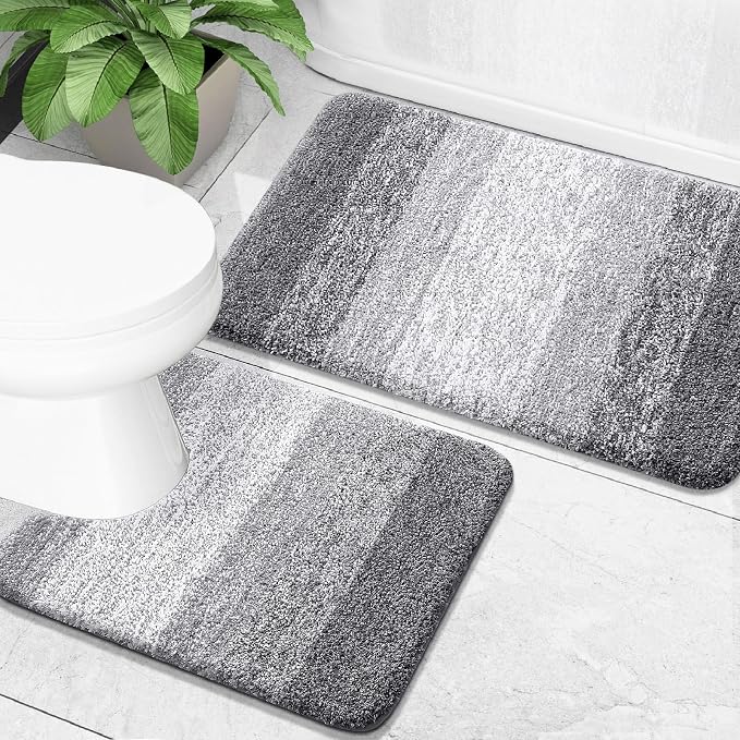 OLANLY Bathroom Rug Set 2 Piece, Soft Absorbent Microfiber Bath Mats and by OLANLY