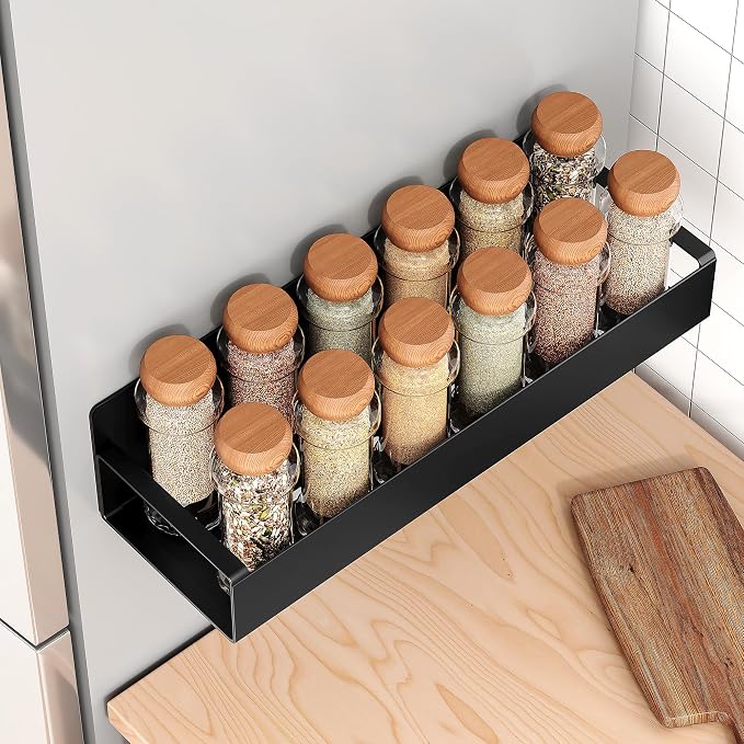 4 Pack Moveable Fridge Magnetic Spice Racks, Metal Black - Image 3