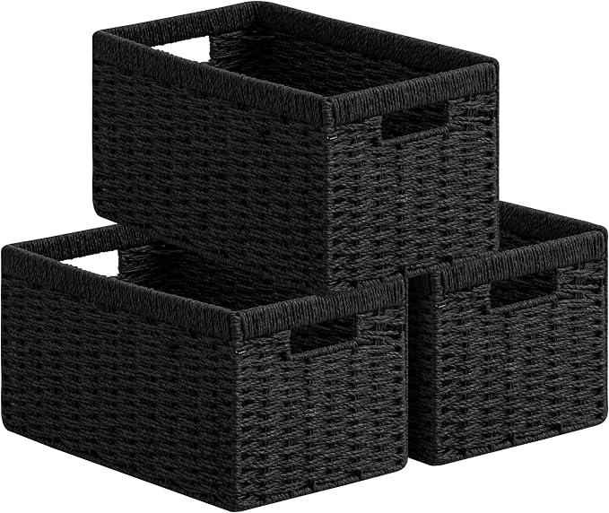 UBBCARE 3 Pack Wicker Basket, 13.4L×8.3H×7.1W inch Woven Paper Rope Storage by UBBCARE