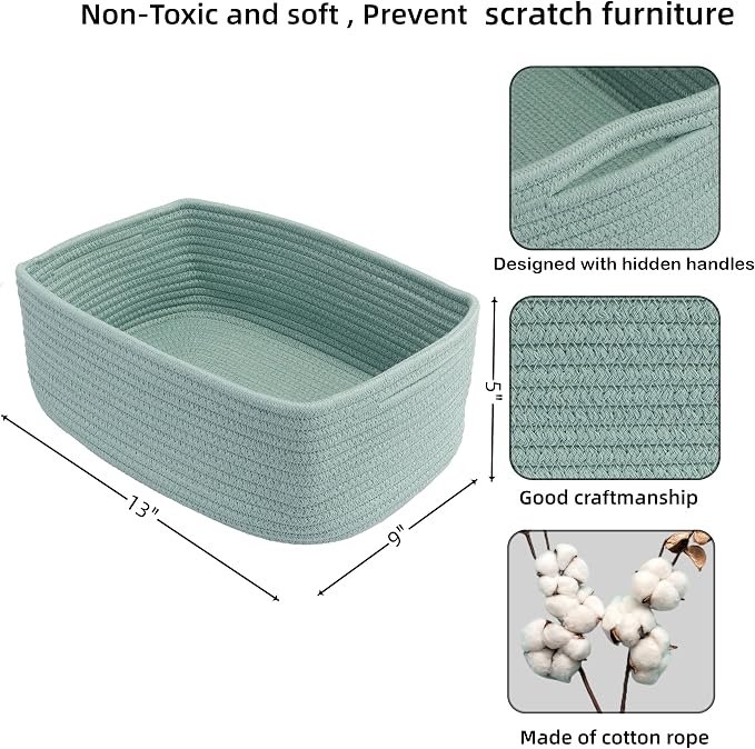 Small Woven Storage Baskets 13“X9”X5“ Decorative Rope Bins - Image 2