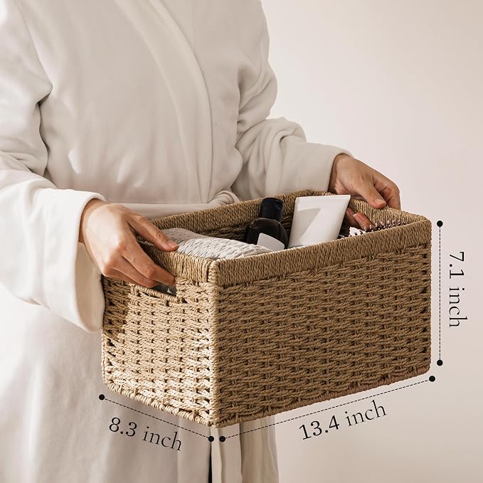 UBBCARE 4 Pack Wicker Basket, 13.4L×8.3H×7.1W inch Woven Paper Rope Storage - Image 2