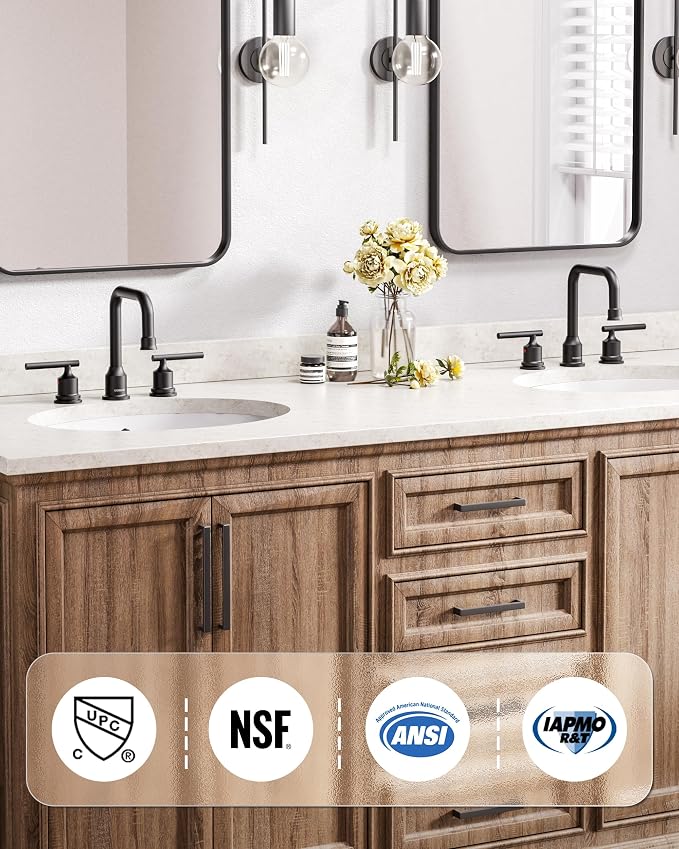 Black Bathroom Faucet 3 Holes, WOWOW Widepread Bathroom Sink Faucets 2 Handle - Image 2