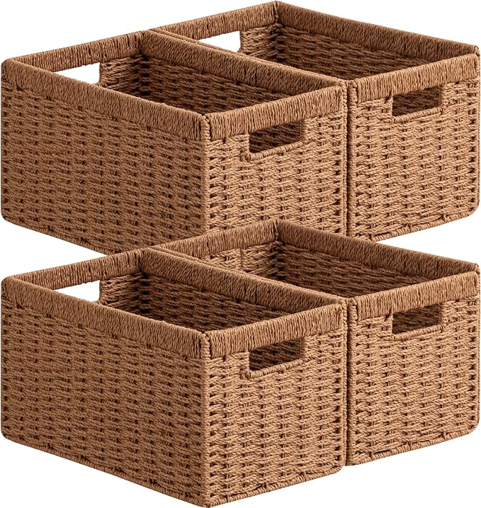 UBBCARE 4 Pack Wicker Basket, 13.4L×8.3H×7.1W inch Woven Paper Rope Storage by UBBCARE