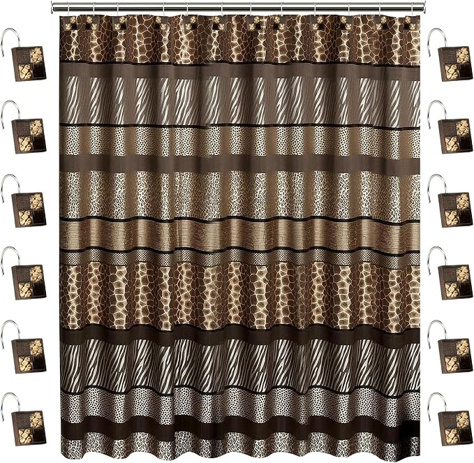 Zahari Home 13pc Safari Stripes Bathroom Shower Curtain Set Animal Print Shower by ZahariHome