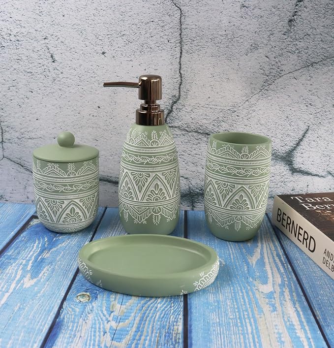 Hymmah Green Bathroom Accessories Set, Farmhouse Bathroom Decor, Contain Cotton - Image 6