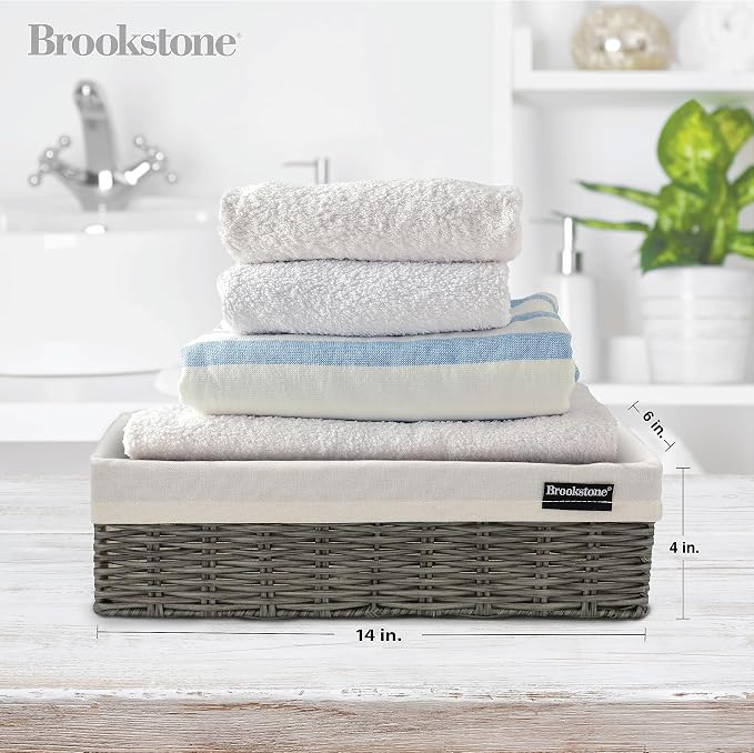 Brookstone Wicker Storage Basket Two Pack Set, Bathroom and Closet Organizers - Image 4