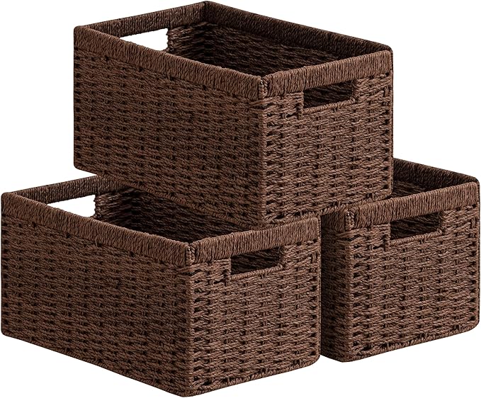 UBBCARE 3 Pack Wicker Basket, 13.4L×8.3H×7.1W inch Woven Paper Rope Storage by UBBCARE