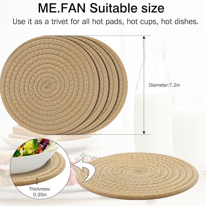 ME.FAN 7 Inch Trivets/Potholders 4 Set Cotton Thread Weave Trivets - Image 2