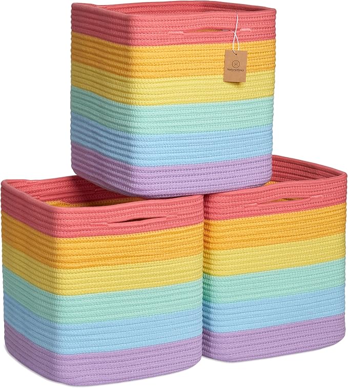 NaturalCozy Storage Cubes 11 Inch Cotton Rope Woven Baskets by NaturalCozy