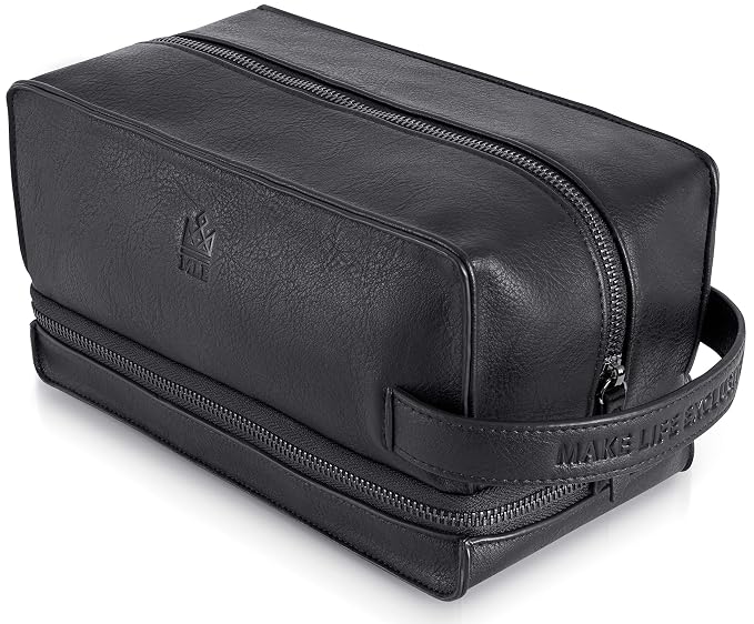 Mens Leather Toiletry Bag – Travel Dopp Kit, Shaving Bag, Grooming & Hygiene by MakeLifeExclusive