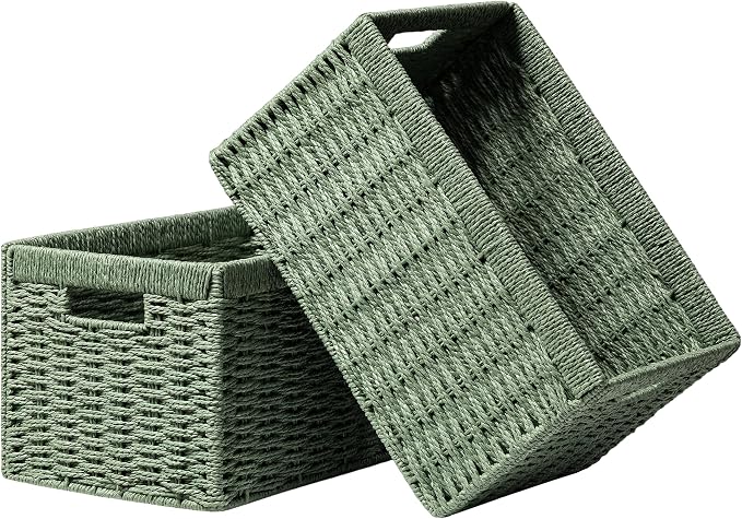 UBBCARE 2 Pack Wicker Basket, 13.4L×8.3H×7.1W inch Woven Paper Rope Storage by UBBCARE