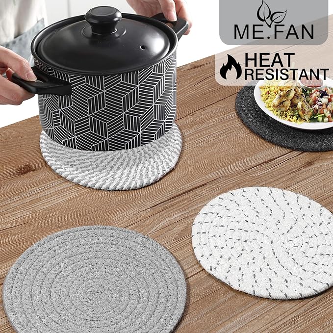 ME.FAN 7 Inch Trivets/Potholders 4 Set Cotton Thread Weave Trivets - Image 5