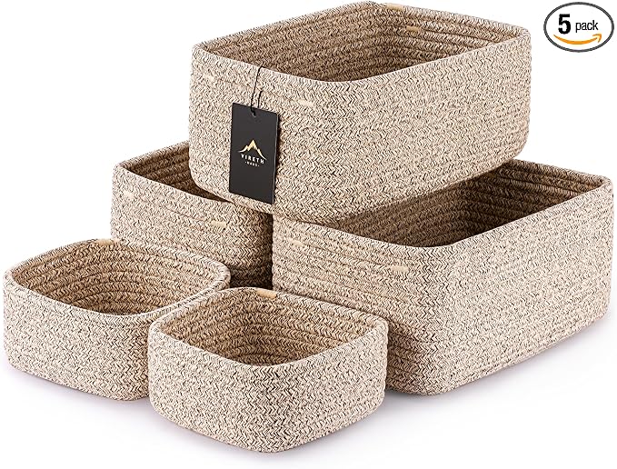 5-Pack Small Woven Rope Storage Baskets – 2 Sizes Organizer Bins by Unknown