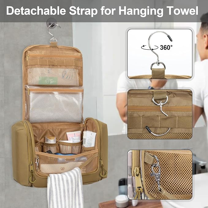 Tactical Toiletry Travel Bag for Men, Hanging Dopp Kit Hygiene Bag Shower - Image 5