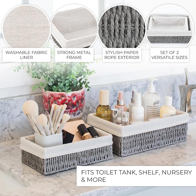 Beautiful Toilet Paper Storage Basket Set of 2 – Decorative Wicker Bathroom - Image 5