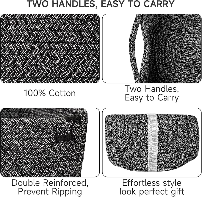 3-Pack Shelf Baskets for Organizing, Closet Organizer Bins, Small Woven Baskets - Image 6