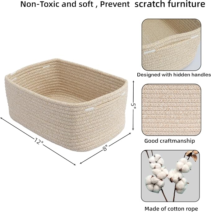 Small Woven Storage Baskets 12“X8”X5“ Decorative Rope Bins - Image 2