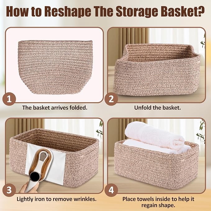 5-Pack Small Woven Rope Storage Baskets – 2 Sizes Organizer Bins - Image 7