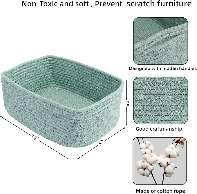 Small Woven Storage Baskets 12“X8”X5“ Decorative Rope Bins - Image 2