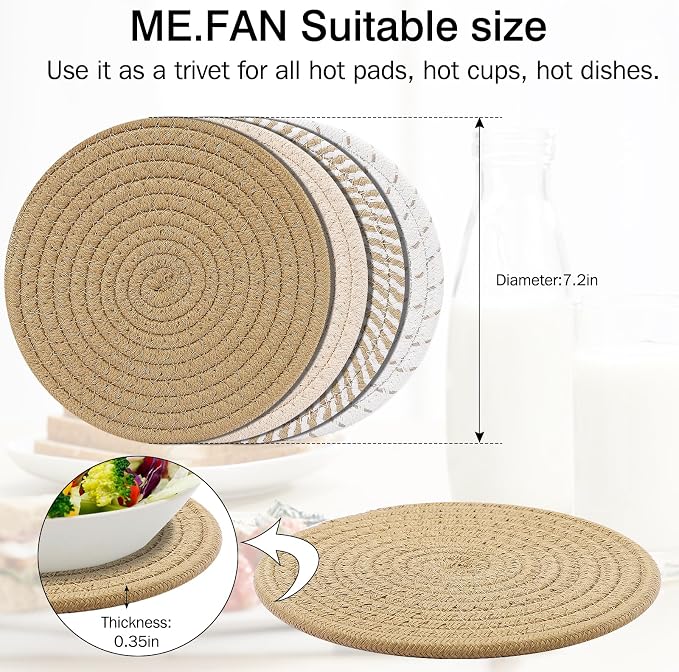 ME.FAN 7 Inch Trivets/Potholders 4 Set Cotton Thread Weave Trivets - Image 2
